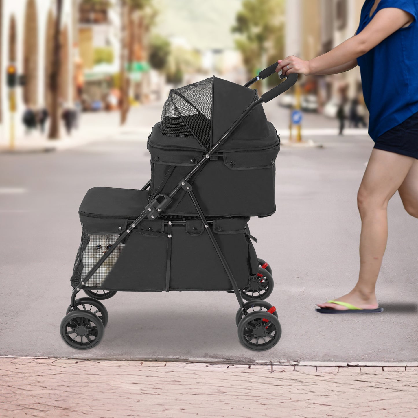 2-layer Pet Trolley | Black, Multi-functional, Thoughtful Design, Suitable Load Bearing, Safe and Comfortable, Made of Alloy Steel and Polyester, Brand: NaMaSyo