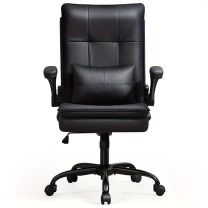 Bureaustoel – Ergonomische Stoel – Kantoorstoel – Draaistoel – Executive Chair – Verstelbare Hoogte – Opklapbare Armleuningen – Dubbel Gevoerde Rugleuning – Belastbaar Tot 150kg – Zwart