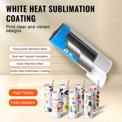 Tumblerpers – Warmtepers – Sublimatiepers – Mok Persmachine – Drinkbeker Pers – Inclusief 8x 20oz Foodgrade RVS Tumblers – Digitale Touchscreen Bediening – 1 Minuut Snelle Sublimatie