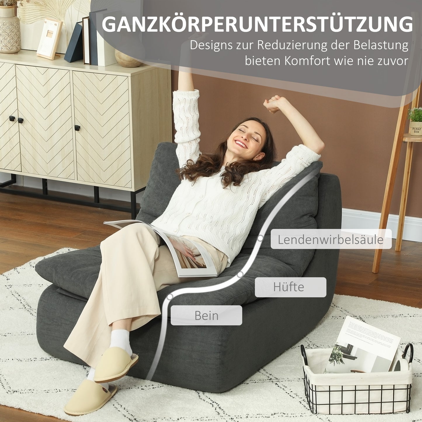 Schuim Loungestoel – Vloerstoel – Relaxzetel – Loungechair – Zitzak – Lichtgewicht & Hoogwaardige Schuimvulling – Elektriciteitvrij & Compact Grijs