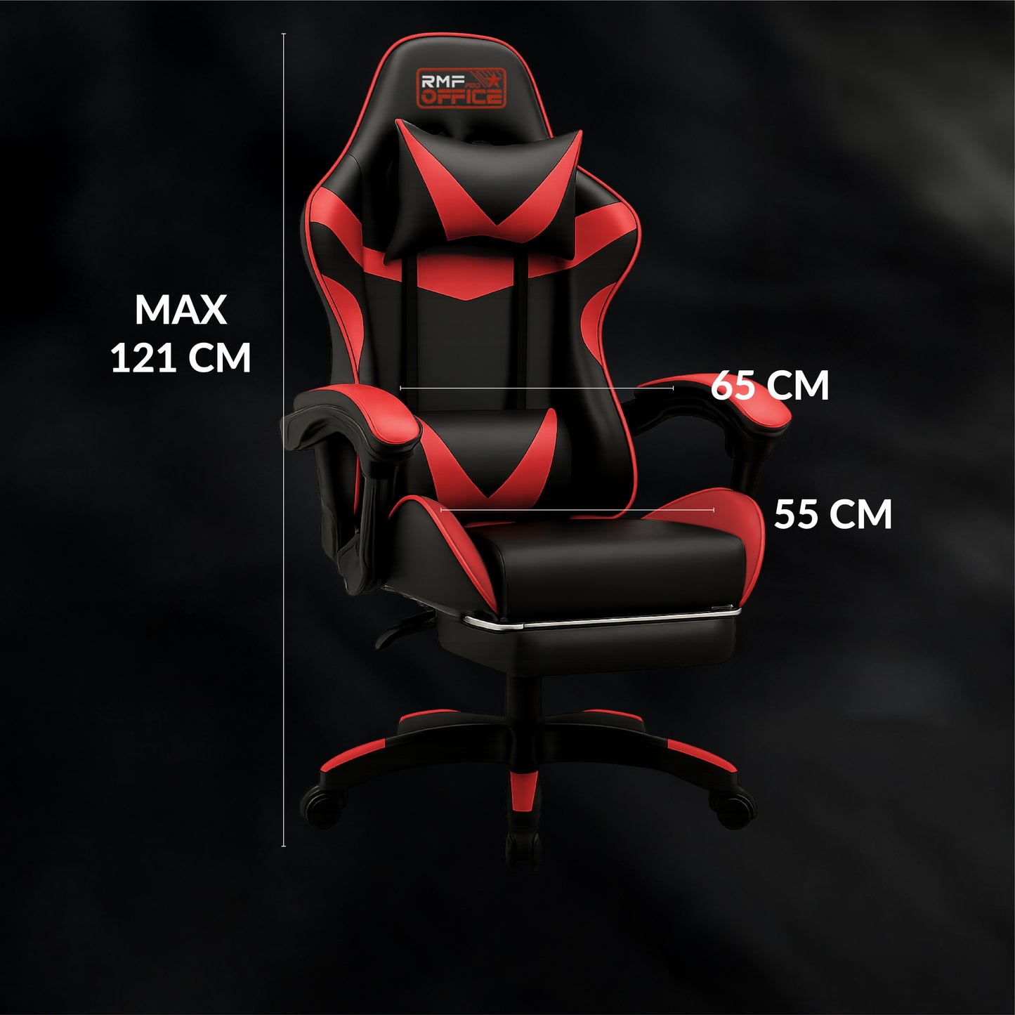 Gamingstoel – Gaming Chair – Bureaustoel – Gamenstoel – Zwarte Gamingstoel Met Rood – Verstelbare Hoogte 100-110 cm – Kantelbare Rugleuning Tot 135° Met Uittrekbare Voetensteun