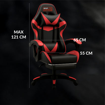 Gamingstoel – Gaming Chair – Bureaustoel – Gamenstoel – Zwarte Gamingstoel Met Rood – Verstelbare Hoogte 100-110 cm – Kantelbare Rugleuning Tot 135° Met Uittrekbare Voetensteun