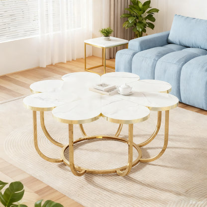 Salontafel – Koffietafel – Tafel – Woonkamertafel – Bijzettafel – Modern Faux Marmer – Metalen Frame – 100 cm Diameter – Ruimtebesparend Design