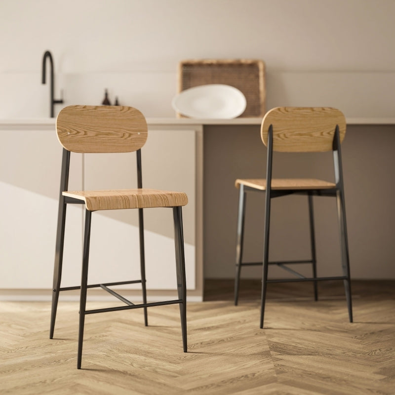 Barstoel – Barkruk – Keukenstoel – Barstoel Set – Kruk – Industrieel Design – Natuurlijk Hout – Zithoogte 66 cm – Met Voetensteun