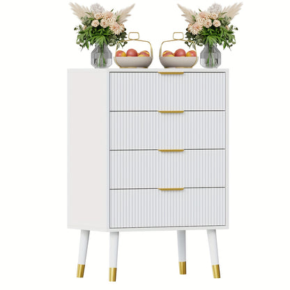 Commode – Ladekast – Dressoir – Kast – Nachtkastje – Wit – Gouden Accenten – 4 Lades – Compact & Ruimtebesparend