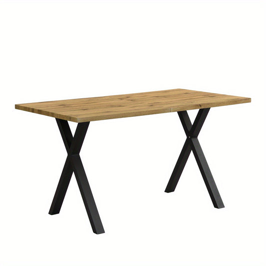 Eettafel – Tafel – Rechthoekige Tafel – Salontafel – Dinnertafel – Eikenhout Blad – Zwart Metalen Kruispoot – 140x80x76 cm – Modern Design