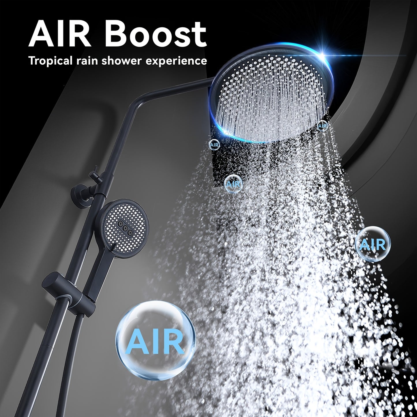 Doucheset – Douche Set – Regendouche – Handdouche – Douchekraan – Constante Temperatuur 38°C – 25 cm Regendouchekop Zwart