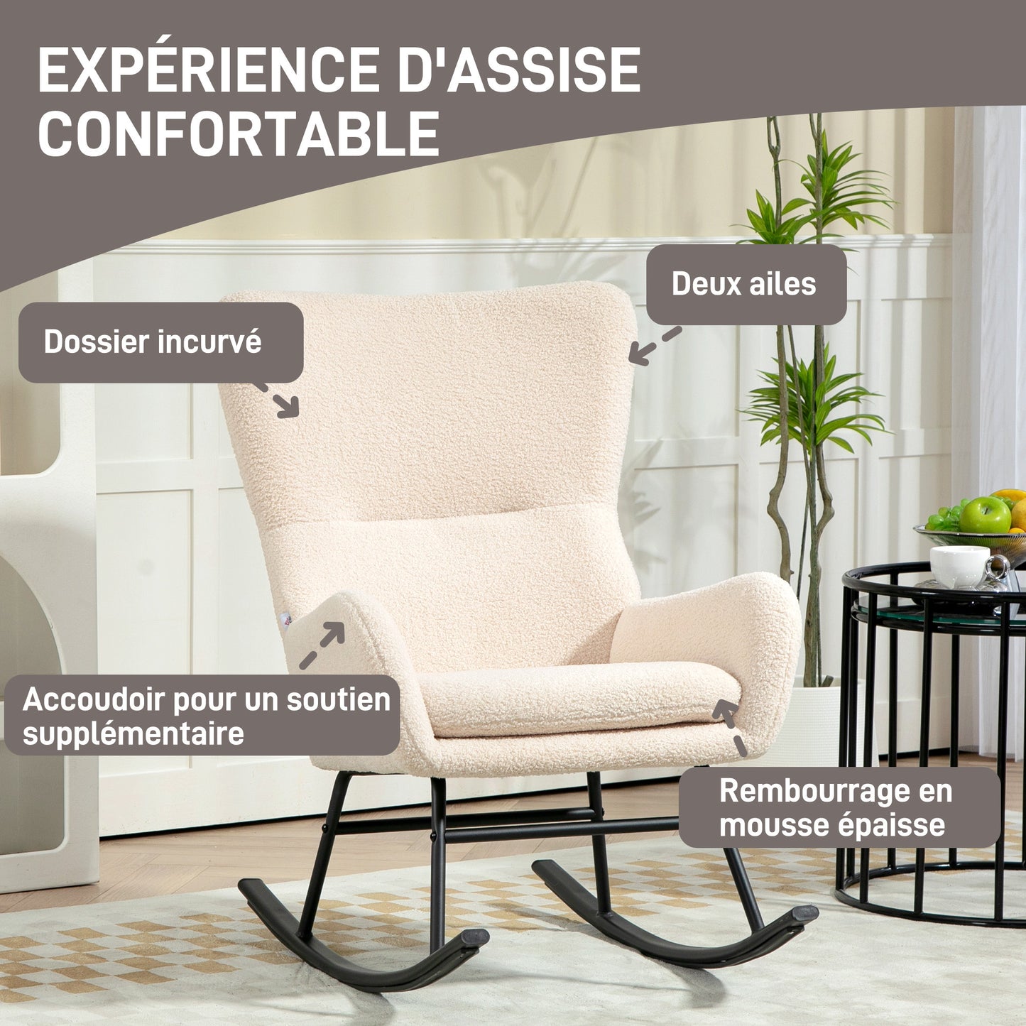 Schommelstoel – Relaxstoel – Fauteuil – Loungestoel – Voedingsstoel – 10 cm Dikke Foam Zitting – Gebogen Stalen Poten