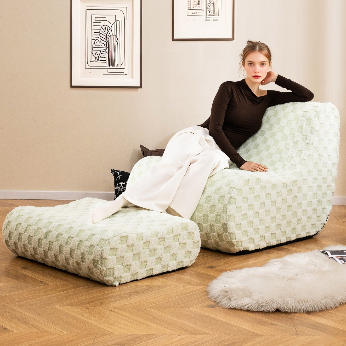 Zitzak – Zitzak Met Poef – Zitzak Stoel – Zitzak Bank – Zitzak Lounge – Hoogwaardige Eén Stuk Schuim Vulling – Wasbare Teddy Fleece Hoes