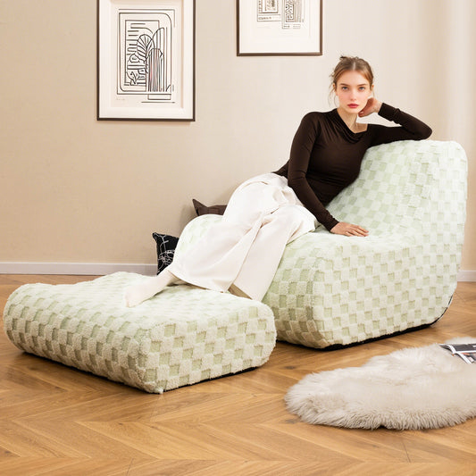 Zitzak – Zitzak Met Poef – Zitzak Stoel – Zitzak Bank – Zitzak Lounge – Hoogwaardige Eén Stuk Schuim Vulling – Wasbare Teddy Fleece Hoes