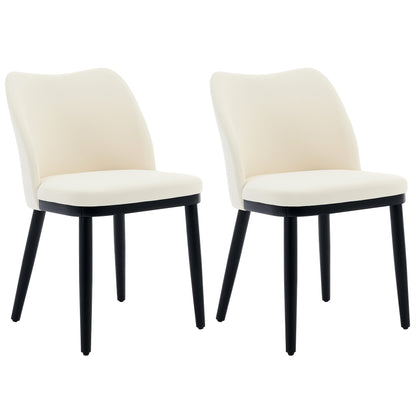 Eetkamerstoel – Stoelen – Bistrostoelen – Keukenstoelen – Design Stoelen – Set van 2 Wit met Zwarte Poten – Ergonomische Rugleuning – Dik Gewatteerde Zitting