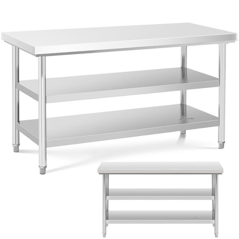 RVS Werktafel – Werkbank – Inpaktafel – Keukentafel – Werkblad – 150x70 cm – Roestvrij Staal – Verstelbare Poten – 3 Niveaus – 600 kg Draagvermogen