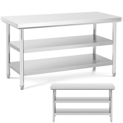 RVS Werktafel – Werkbank – Inpaktafel – Keukentafel – Werkblad – 150x70 cm – Roestvrij Staal – Verstelbare Poten – 3 Niveaus – 600 kg Draagvermogen