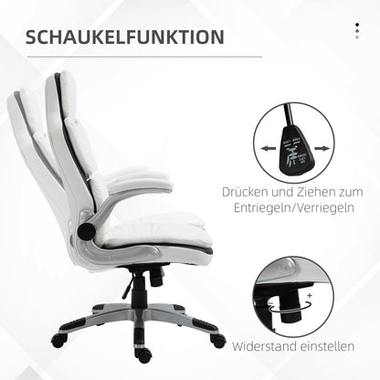 Ergonomische Bureaustoel – Bureaustoel – Kantoorstoel – Werkstoel – Desk Chair – Verstelbare Hoogte – Inklapbare Armleuningen – Kantelbare Rugleuning – Gevoerd PU-Leder – Wit