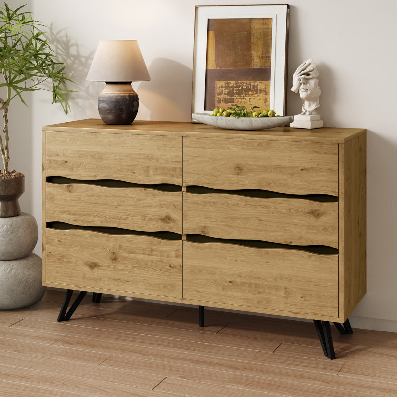 Dressoir – Ladekast – Opbergkast – Buffetkast – Sideboard – 6 Ruime Lades – Houtlook Spaanplaat 120x40x75,5 cm