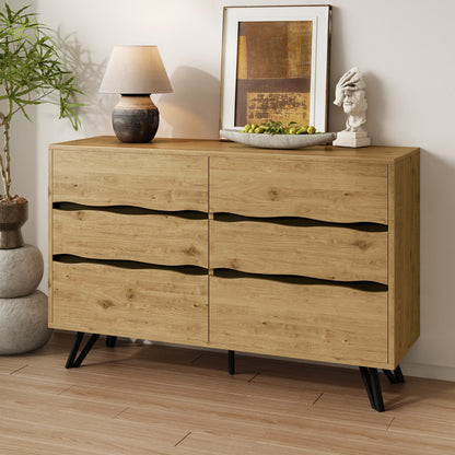 Dressoir – Ladekast – Opbergkast – Buffetkast – Sideboard – 6 Ruime Lades – Houtlook Spaanplaat 120x40x75,5 cm