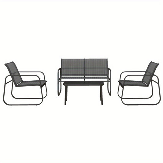 Tuinmeubelen – Tuinset – Balkonmeubelen – Loungeset – Tuinbank – Zwart Mesh – Weerbestendig Metaal – Compact 4-delig Set