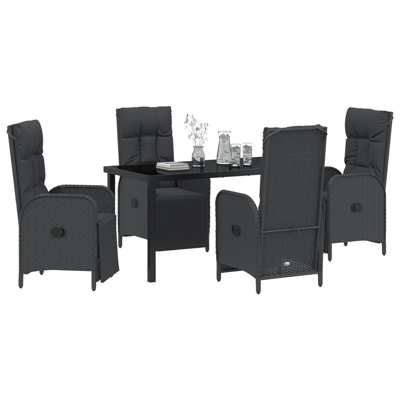5-delige Tuinset – 5-delige Lounge Set – 5-delige Eethoek – 5-delige Balkonset – 5-delige Terrasmeubelset – Zwart – Weerbestendig Poly-Rattan – Afneembare Zachte Kussens