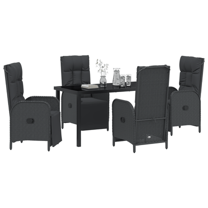 5-delige Tuinset – 5-delige Lounge Set – 5-delige Eethoek – 5-delige Balkonset – 5-delige Terrasmeubelset – Zwart – Weerbestendig Poly-Rattan – Afneembare Zachte Kussens