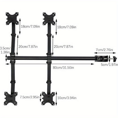 Monitorarm – Monitorbeugel – Monitorstandaard – Monitorhouder – Multi-screen Mount – Voor 4 Schermen 10-27 Inch – Verstelbaar 0-40 cm Hoogte – Robuust Koudgewalst Staal Zwart