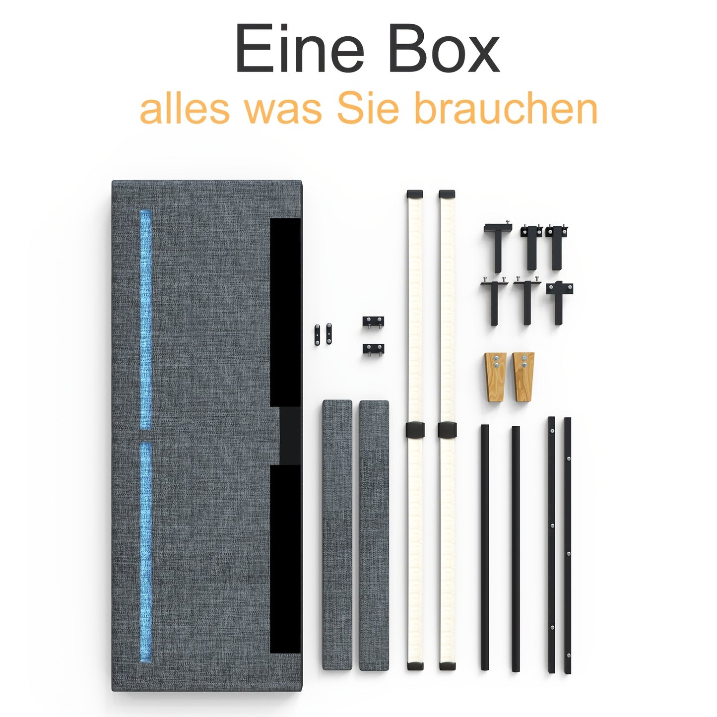 Tweepersoonsbedframe – Bedframe – Bed – Ledikant – Slaapkamermeubel – 140x200 cm – Stevige Houten Lattenbodem – Zachte Katoenen Bekleding