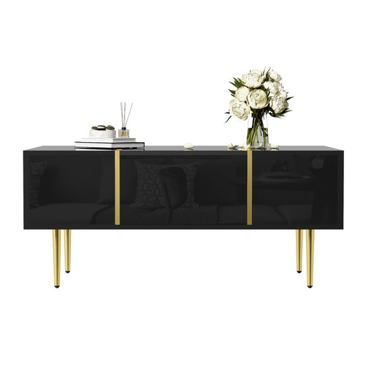 Salontafel – Koffietafel – Woonkamertafel – Tafel – Opbergtafel – Hoogglans Zwart – 2 Ruime Lades – Makkelijk Schoon Te Maken