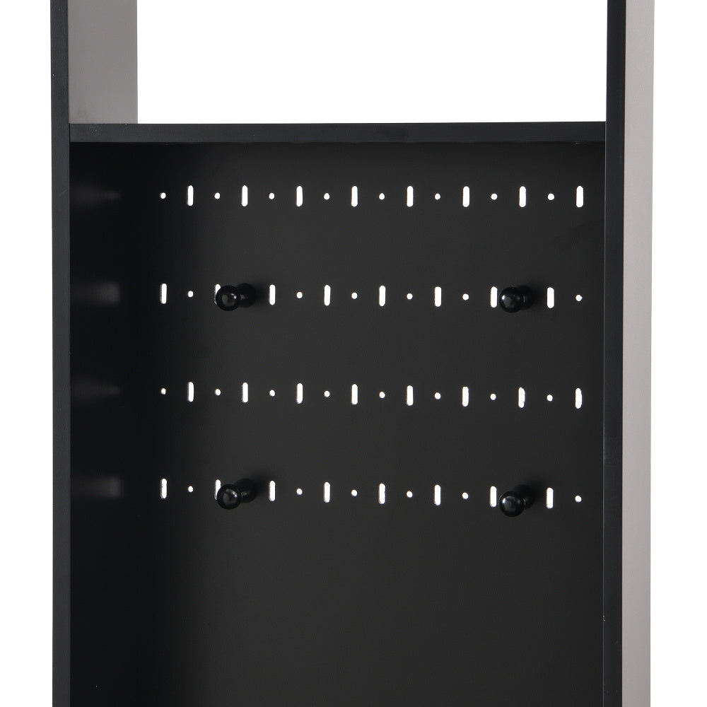 Kapstokkast – Garderobekast – Halmeubel – Schoenenkast – Staande Kapstok – Modern – Multifunctioneel – MDF & Hardhout – Gestoffeerde Opbergbank – 180x100x35 cm – Zwart – 4 Metalen Haken – Opberglades & Planken