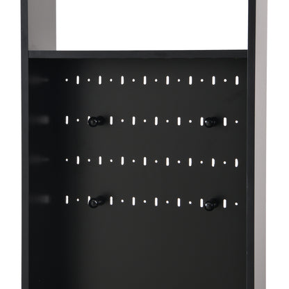 Kapstokkast – Garderobekast – Halmeubel – Schoenenkast – Staande Kapstok – Modern – Multifunctioneel – MDF & Hardhout – Gestoffeerde Opbergbank – 180x100x35 cm – Zwart – 4 Metalen Haken – Opberglades & Planken