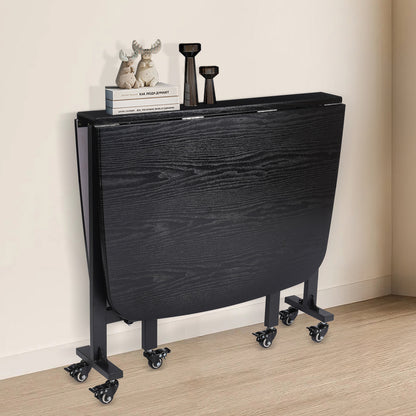 Klaptafel – Vouwtafel – Campingtafel – Inklapbare Tafel – Opvouwbare Eettafel – Zwart Houtnerf – 120x80x75 cm – 6 Wieltjes Met Remmen