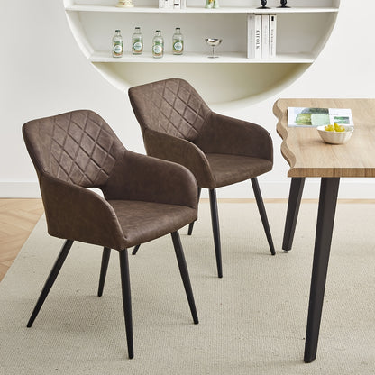 Eetkamerstoel – Stoel – Zithoekstoel – Keukenstoel – Armstoel – Set van 2 Donkerbruin – Memory Foam Zitting – Kunstleren Bekleding – Stevig Metalen Frame