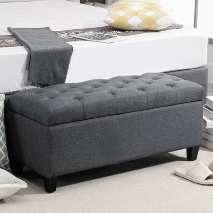 Opbergbank – Opbergbank – Zitelement – Bankje – Opbergkist – Donkergrijs – Linnenlook Bekleding – Stevige Houten Poten – 100 x 40 x 44 cm