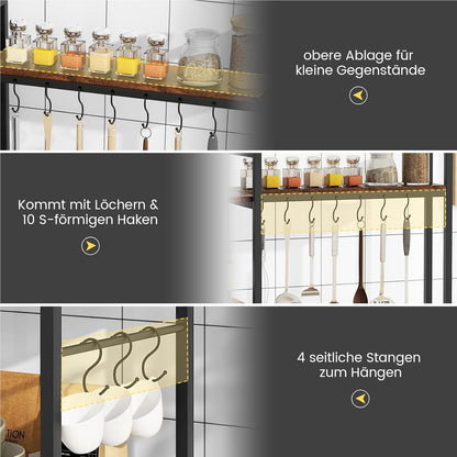 Keukenkast – Opbergkast – Rek – Plankenkast – Opbergmeubel – 5-laags Met Stopcontacten – Vintage Bruin Met Metalen Frame