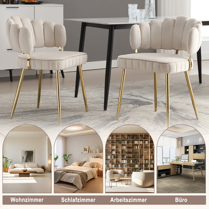 Eetkamerstoelen – Stoelen – Fauteuils – Kuipstoelen – Zithoeken – Fluwelen Bekleding – Met Bloemmotief Rugleuning – Comfortabele Armleuningen – Metalen Poten – Set van 2