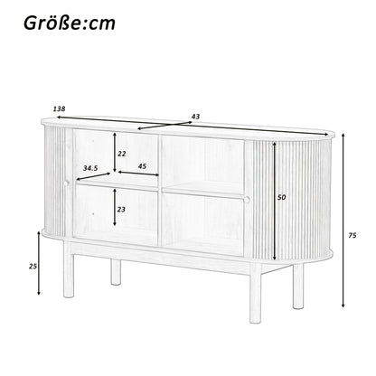 Dressoir – Buffet – Sideboard – Keukenkast – Opbergkast – Retro Modern Design – Metaal Met Lichte Eikenlook – Schuifdeuren & Verstelbare Planken – 138 cm Breed – Pine-Look Poten