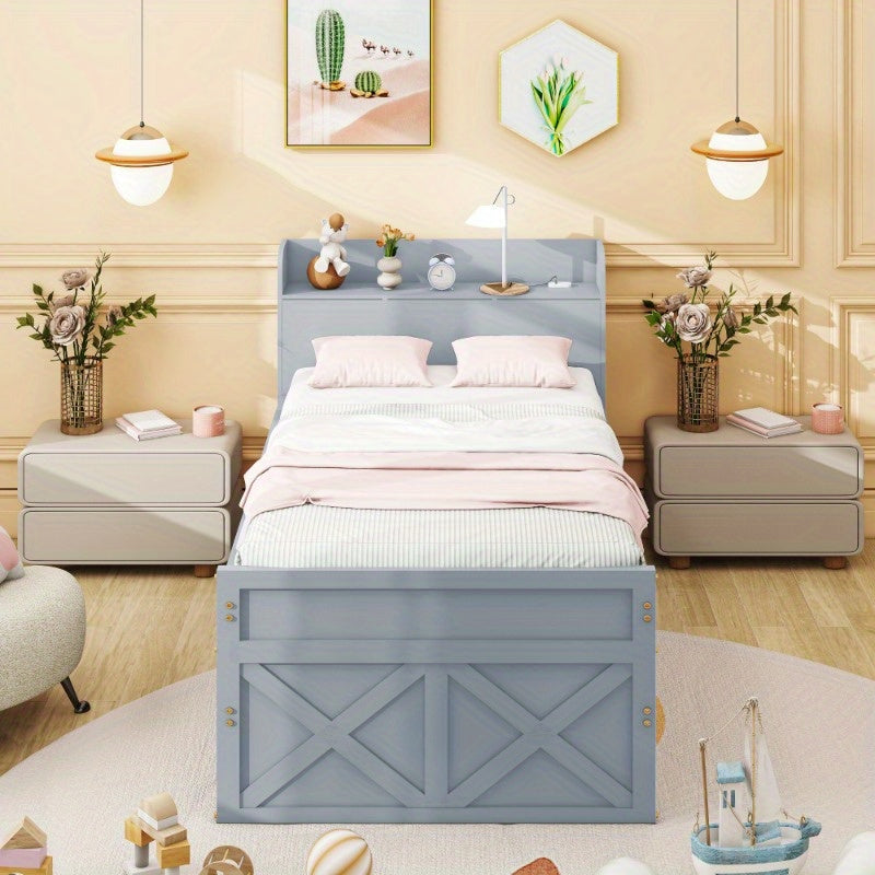Bedframe – Eenpersoonsbed – Slaapbank – Opbergbed – Studentenbed – Compact Formaat 90x190 cm – Uittrekbare Lade & Ingebouwd Nachtkastje – Modern Kunststof Zonder Hout