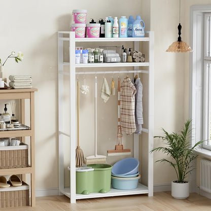 Bezemkast – Schoonmaakrek – Opbergkast – Schoonmaakopberger – Dweilhouder – Multifunctioneel – Stevig Hout En Metaal – 80 Cm Breed – 150 Kg Draagkracht– Wit