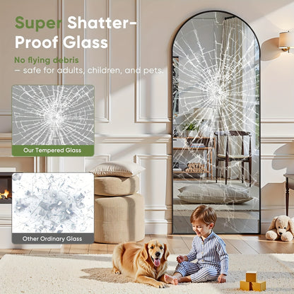 Staande Vloerspiegel – Volledige Lengte Spiegel – Staande Spiegel – Wandspiegel – Lange Spiegel – Zwart Frame Met Koperen Afwerking – Breukbestendig Glas – 174x68 cm
