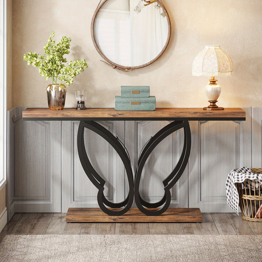 Sidetable – Consoletafel – Wandtafel – Haltafel – Bijzettafel – Landelijk Design – Massief Hout & Metaal – 140x30x80 cm