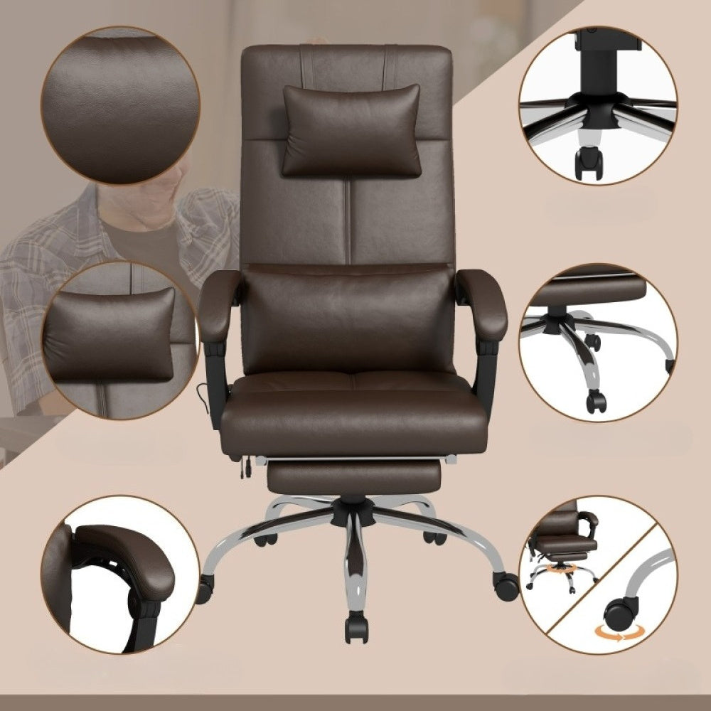 Bureaustoel – Bureaustoelen – Kantoorstoel – Bureauzetel – Ergonomische Stoel – Verstelbaar – Met Voetensteun – Met Metaalframe – Koffiebruin – Comfortabel Ergonomisch Design