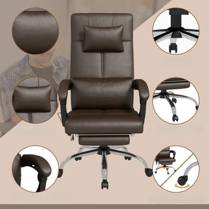 Bureaustoel – Bureaustoelen – Kantoorstoel – Bureauzetel – Ergonomische Stoel – Verstelbaar – Met Voetensteun – Met Metaalframe – Koffiebruin – Comfortabel Ergonomisch Design
