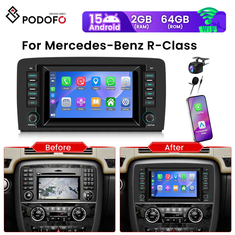 Android Autoradio – Multimedia Speler – Navigatiesysteem – Car Stereo – Touchscreen Radio – 7 Inch HD Scherm – Android 15 OS – Draadloze CarPlay & Android Auto – Met Achteruitrijcamera & Microfoon