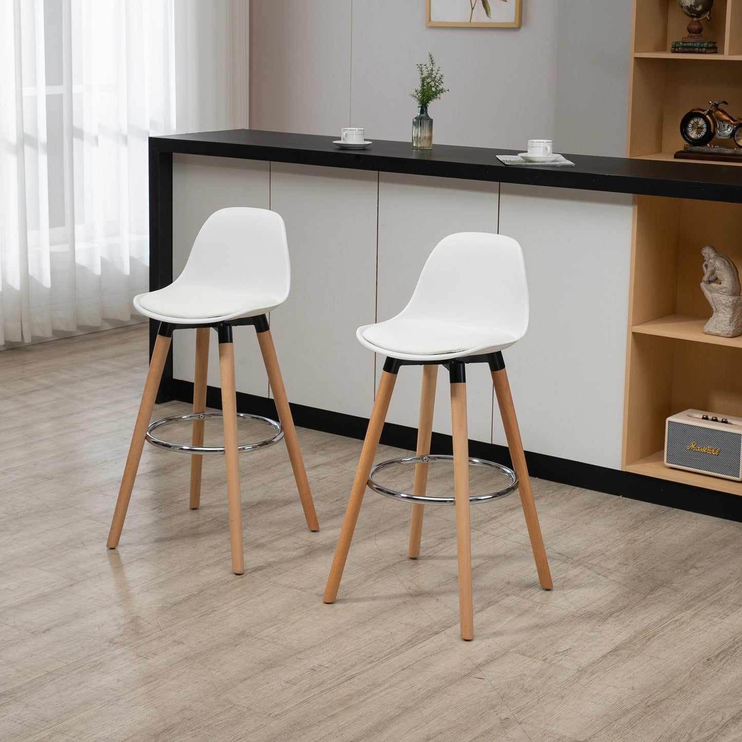 Barstoel – Barkruk – Barstoel Set – Keukenstoel – Bistrostoel – Scandinavisch Design – Massief Beukenhout – Zithoogte 69 cm