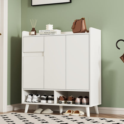 Opbergkast – Ladenkast – Opbergmeubel – Schoenenkast – Kast Wit – Verstelbare Planken – Duurzaam Bamboe – Compact Design 99x90x35 cm
