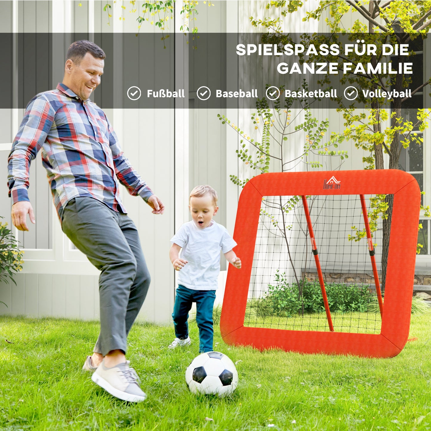 Voetbal Rebound Net – Oefennet – Terugkaatssysteem – Trainingsnet – Bal Terugkaatsnet – Verstelbaar – Opvouwbaar – Metaal Frame – Weerbestendig PE Net – Inclusief Ophanghaken – Rood