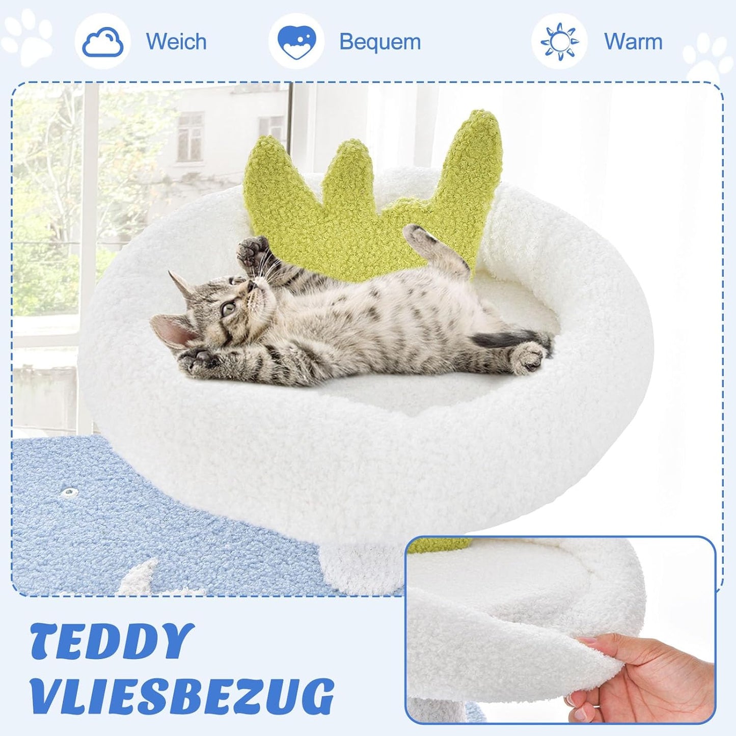 Krabpaal – Kattenkrabpaal – Kattenmeubel – Kattenboom – Krabton – Met Kattenhol & Hangmat – 168 cm Hoog – Sisal Krabstammen