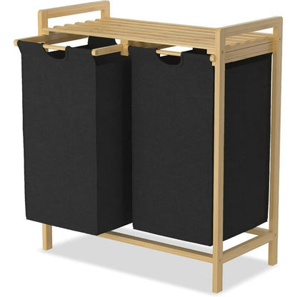 Wasmand – Wasbak – Wasopbergbak – Wasbox – Wascontainer – 2 x 36L Oxford Stof – Stevig Bamboe Frame Met Plank