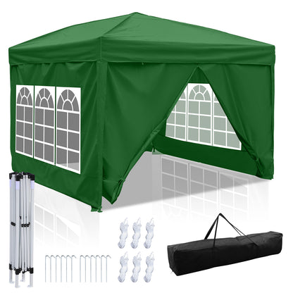 Partytent – Tuinent – Paviljoen – Easy-up Tent – Vouwtent – 3x3 Meter Met Zijwanden – Waterdicht 210D Oxford Stof – Verstelbaar Staal Frame - Groen