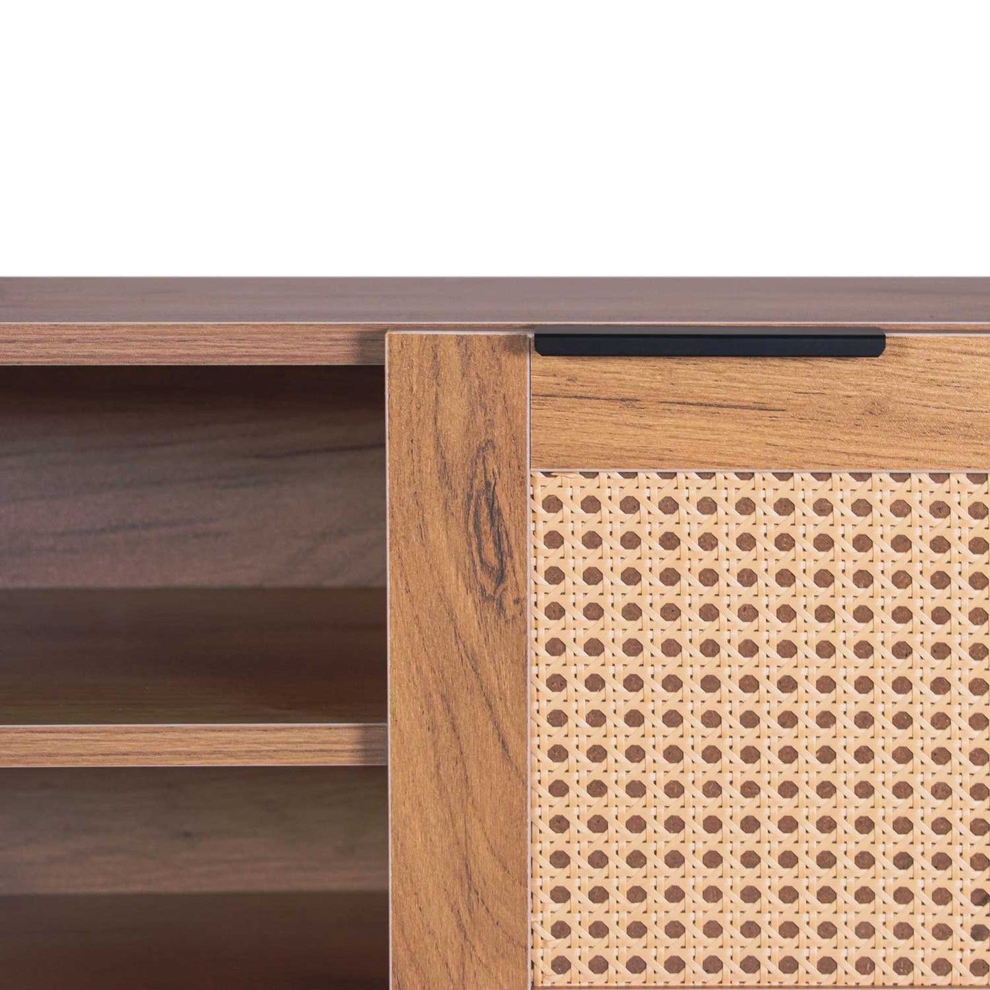 Wandmeubel TV – Tv-kast Wandbeugel – Zwevend Tv-meubel – Wandplank Media – Rattan Details – 150x40x30 cm – MDF en Melamine