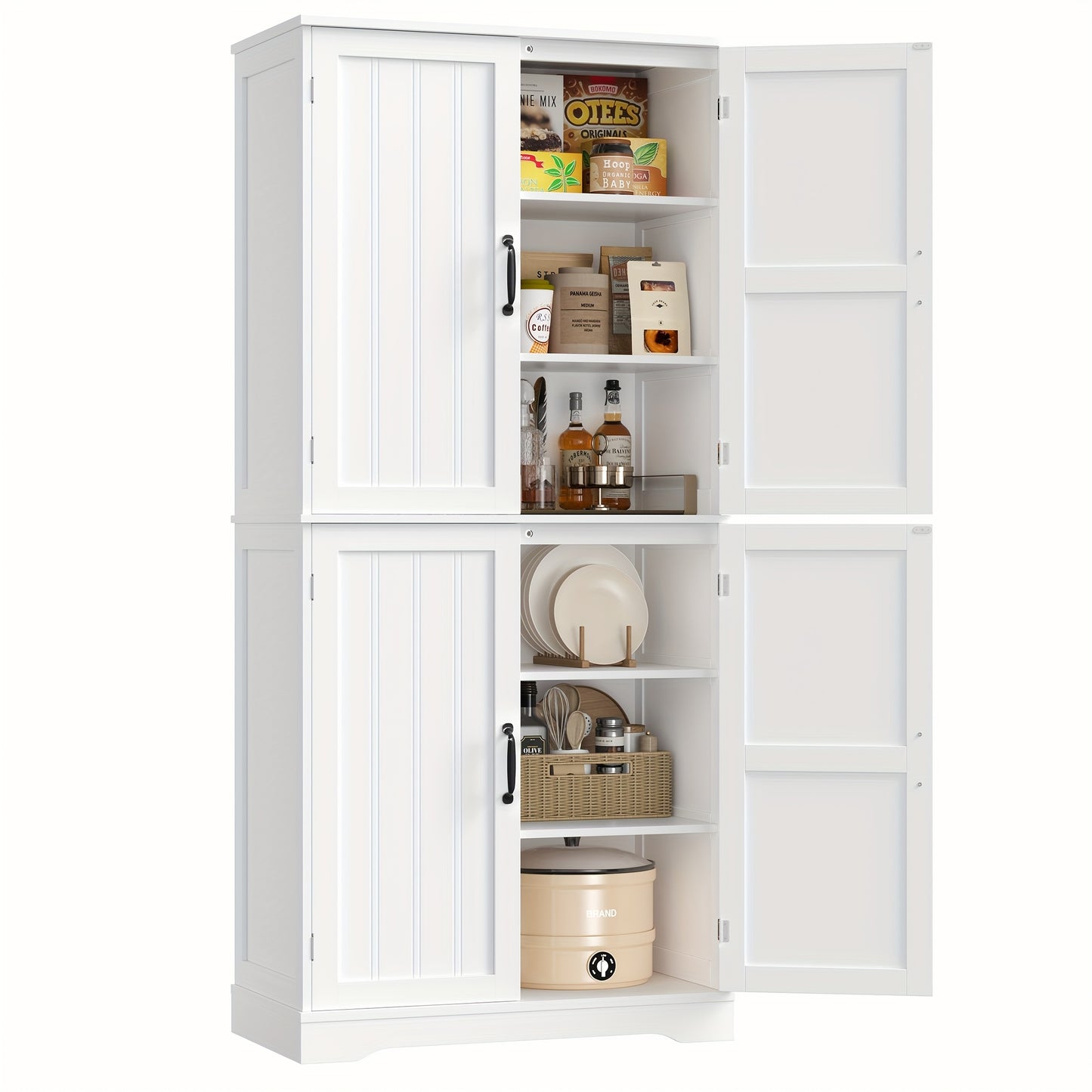 Opbergkast – Keukenkast – Dressoir – Wandkast – Kast Met Deuren – Modern Wit MDF – 180x80x40 cm – 6 Ruime Vakjes – Kras- En Waterbestendig