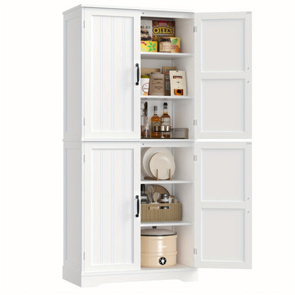 Opbergkast – Keukenkast – Dressoir – Wandkast – Kast Met Deuren – Modern Wit MDF – 180x80x40 cm – 6 Ruime Vakjes – Kras- En Waterbestendig
